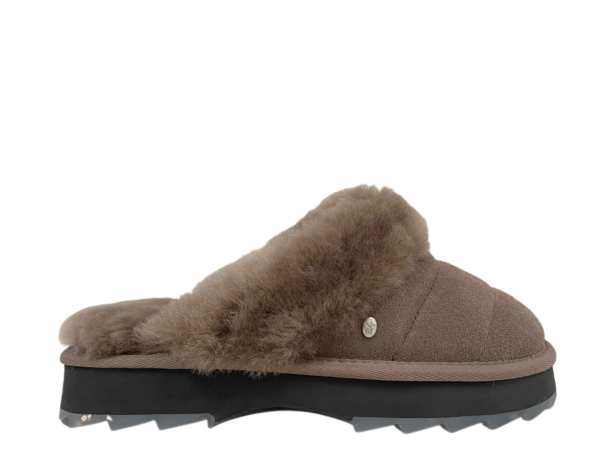 Bottes Compensées Basses Emu Australia - Marron Daim Doublure Peau De Mouton - Taille 38